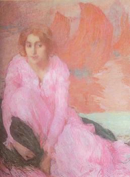 Edmond Francois Aman-Jean : Dame en Rose (Lady in Pink)